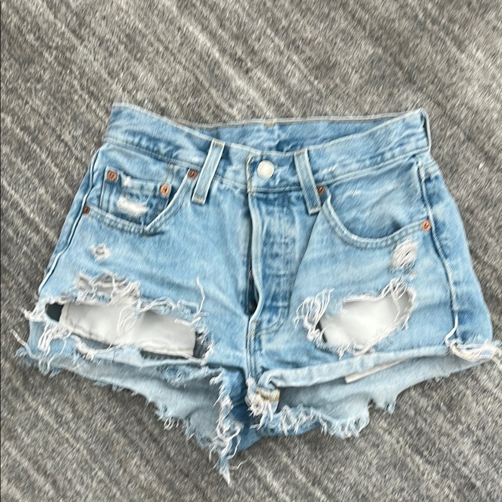 Distressed Light Blue Denim Shorts Levi’s